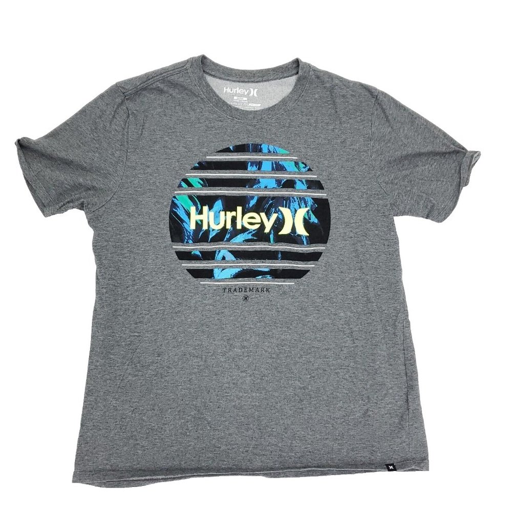 Hurley T-shirt Men Large Gray Circle Logo Nike Dri-fit